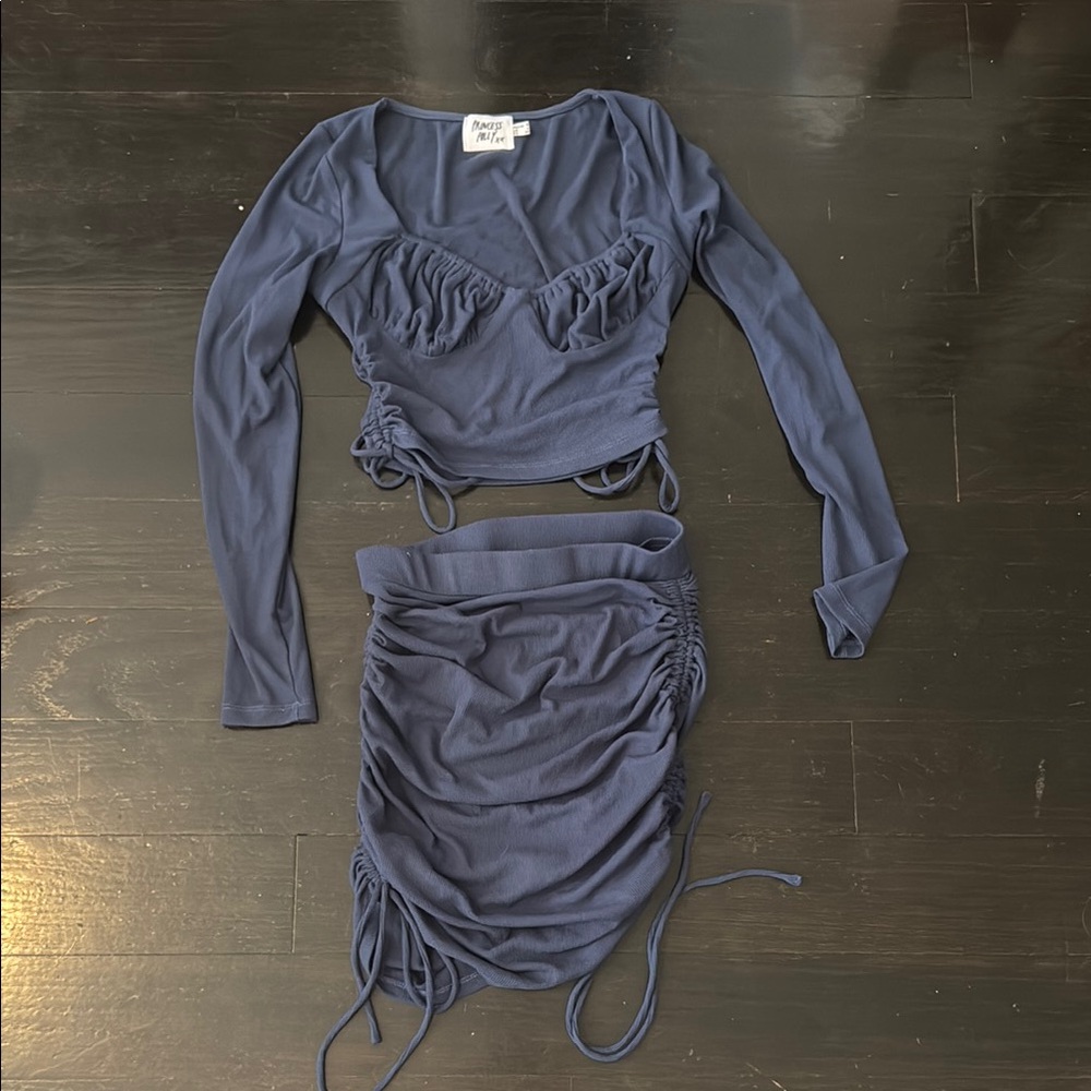 Princess Polly Blue Skirt Set Long Sleeve Size 4